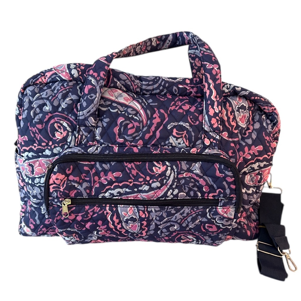 CLEARANCE NEW Blue Pink Quilted Crossbody Weekender Travel Bag with garment bag.